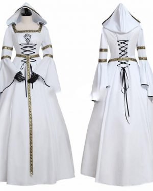 Vestido Medieval com Capuz e manga Longa
